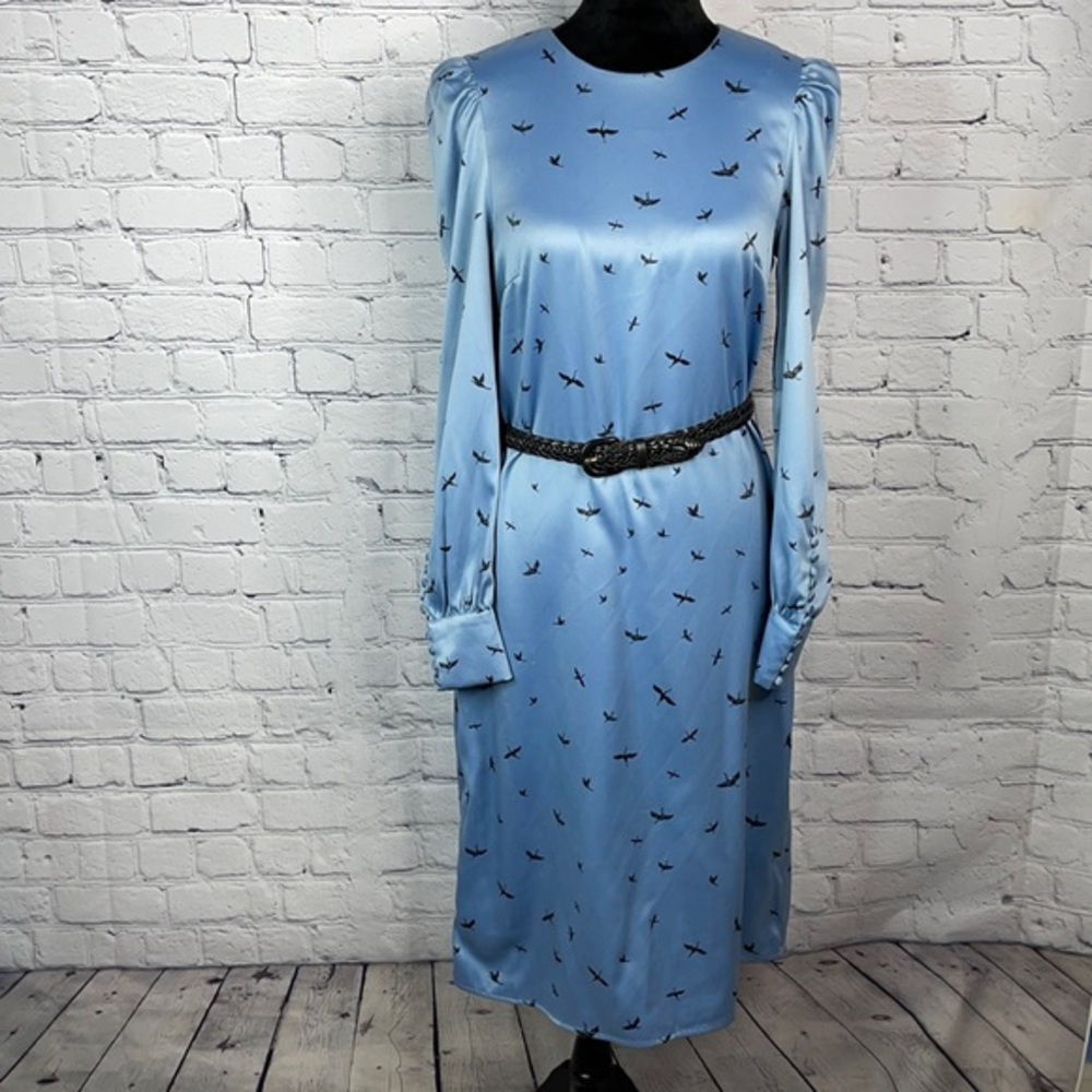 H & M Crane/Heron print satin finish dress size 8